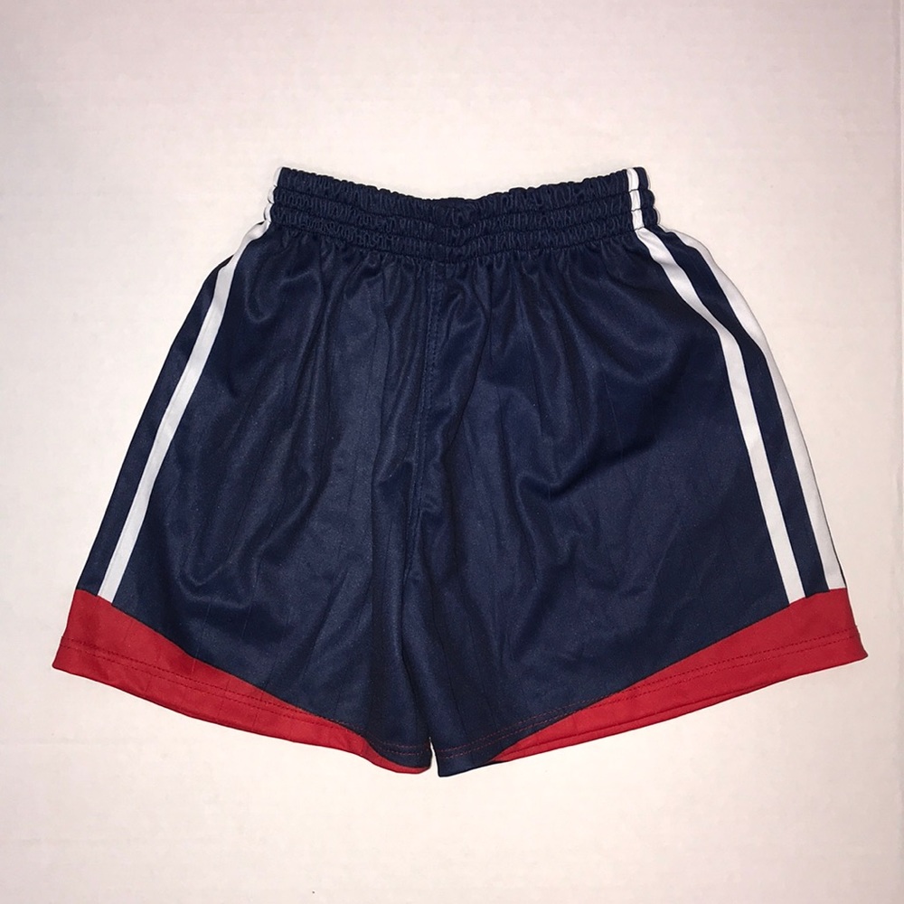 NWOT navy, red & white youth active soccer shorts